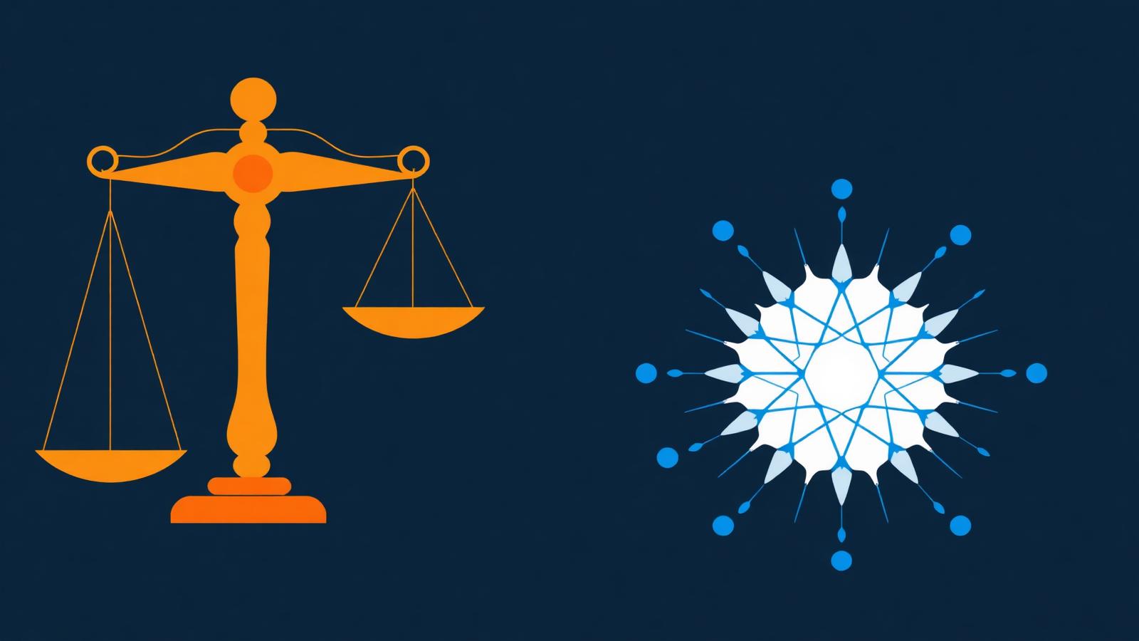 Balance de la conformité et motif de réseau neuronal évoquant la réglementation européenne sur l'IA