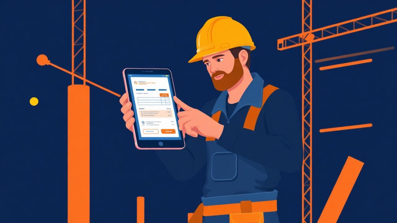 Artisan sur un chantier consultant un devis généré automatiquement sur une tablette